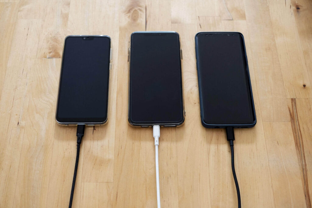 Black phones charging