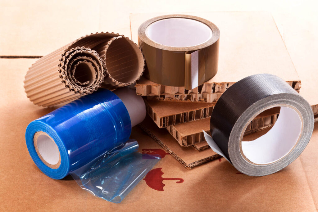 Different packing materials gathered for moving overseas process